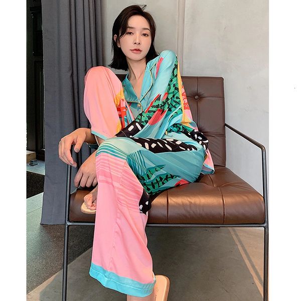 womens sleepwear satin pajamas set spring summer home suit with pant print pijama silk for female pyjamas 230828, Black;red
womens sleepwear satin pajamas set spring summer home suit with pant print pijama silk for female pyjamas 230828, Black;red
