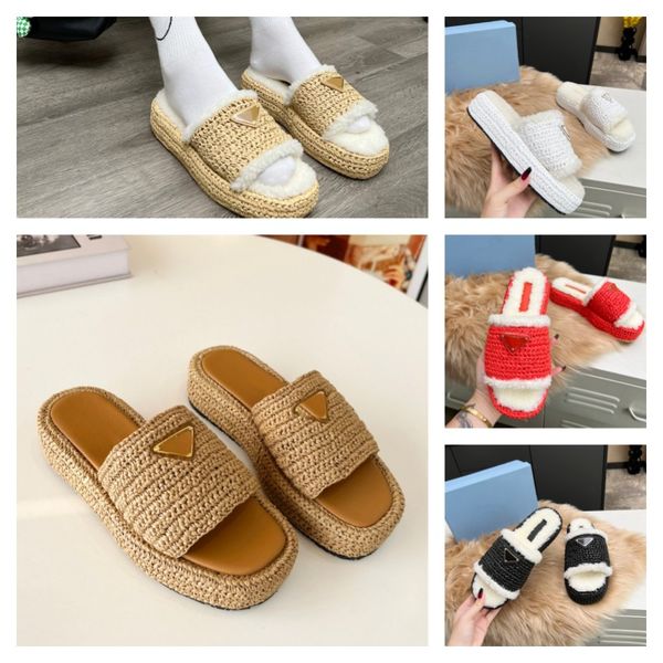 women ladies platform slippers raffia straw sandal plush wool triangle buckle mules espadrilles thick bottom fur furry slides fleece shearli, Black
women ladies platform slippers raffia straw sandal plush wool triangle buckle mules espadrilles thick bottom fur furry slides fleece shearli, Black