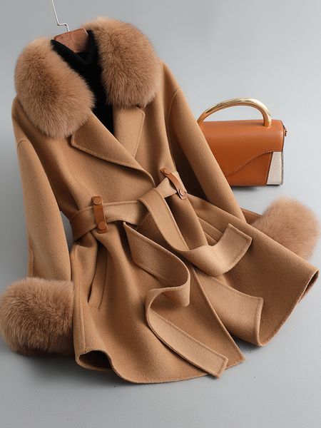 womens wool blends cxfs real fur coat winter jacket women natural collar cuffs belt cashmere woolen ladies outerwear streetwear 230828, Black
womens wool blends cxfs real fur coat winter jacket women natural collar cuffs belt cashmere woolen ladies outerwear streetwear 230828, Black