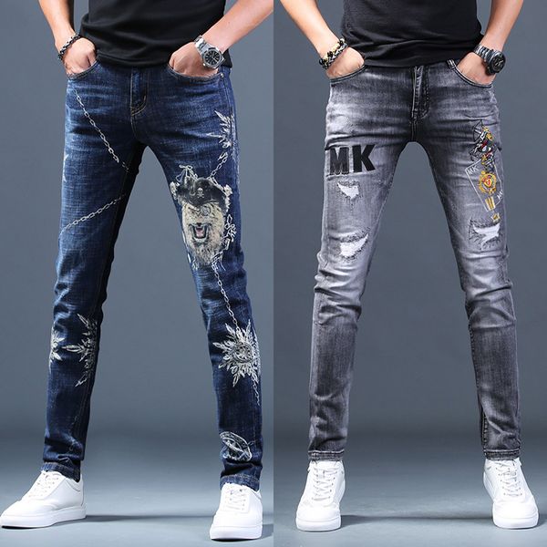 mens jeans ripped embroidered jeans spring summer slimming korea version casual thin denim long pants 230829, Blue
mens jeans ripped embroidered jeans spring summer slimming korea version casual thin denim long pants 230829, Blue