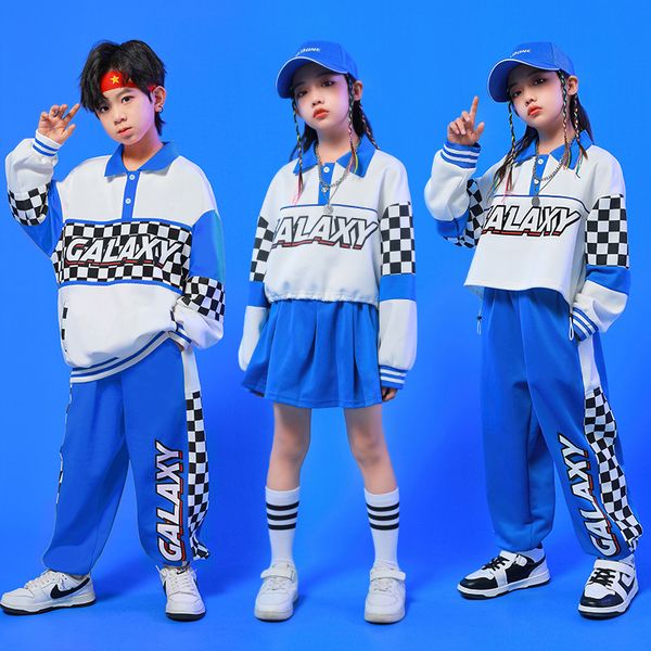 

stage wear hip hop dance costumes for kids blue long sleeve hiphop pants jazz performance street rave clothes, Black;red