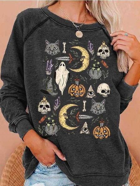 women's fall and winter fashion casual loose sweatshirt models printed long-sleeved hooded halloween sweater, Black
women's fall and winter fashion casual loose sweatshirt models printed long-sleeved hooded halloween sweater, Black