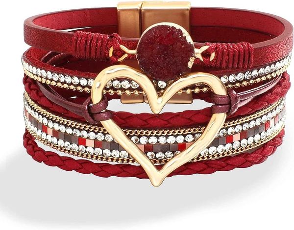 long tiantian multilayer wrap leather bracelet heart modern boho bracelet with magnetic clasp cuff rhinestone leather bracelets for women, Black
long tiantian multilayer wrap leather bracelet heart modern boho bracelet with magnetic clasp cuff rhinestone leather bracelets for women, Black