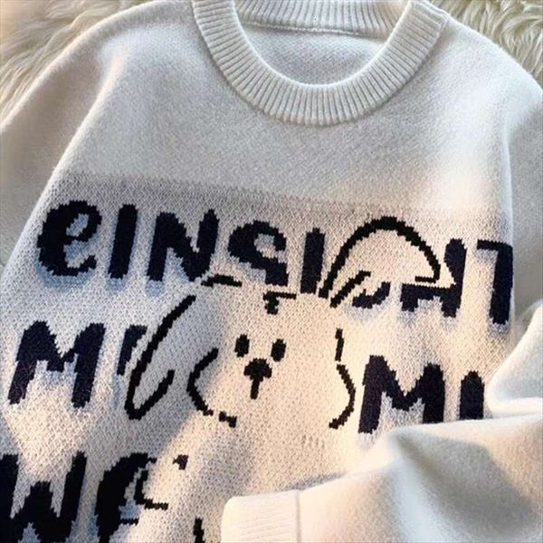 japanese lazy style dark green rabbit sweater womens autumn and winter thickening oversize vintage chic top, White;black
japanese lazy style dark green rabbit sweater womens autumn and winter thickening oversize vintage chic top, White;black