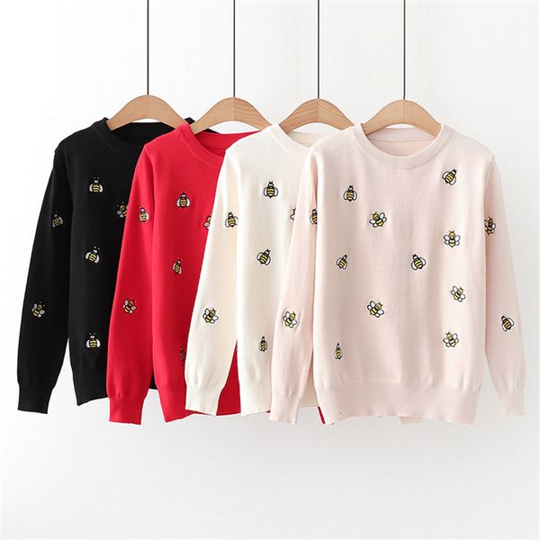 women's sweaters 2023 style autumn winter pullovers beautiful cute little bee embroidery long sleeve casual women cotton sweater 23082, White;black
women's sweaters 2023 style autumn winter pullovers beautiful cute little bee embroidery long sleeve casual women cotton sweater 23082, White;black