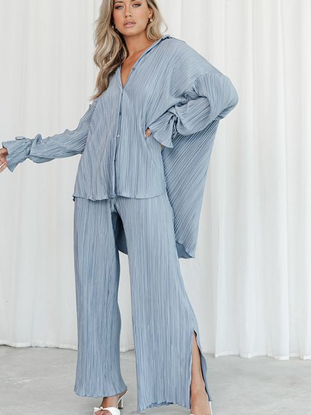 women's two piece pants pleated loose women shirt pant two piece set long sleeve shirts and high waist split pants suit female elegant, White
women's two piece pants pleated loose women shirt pant two piece set long sleeve shirts and high waist split pants suit female elegant, White