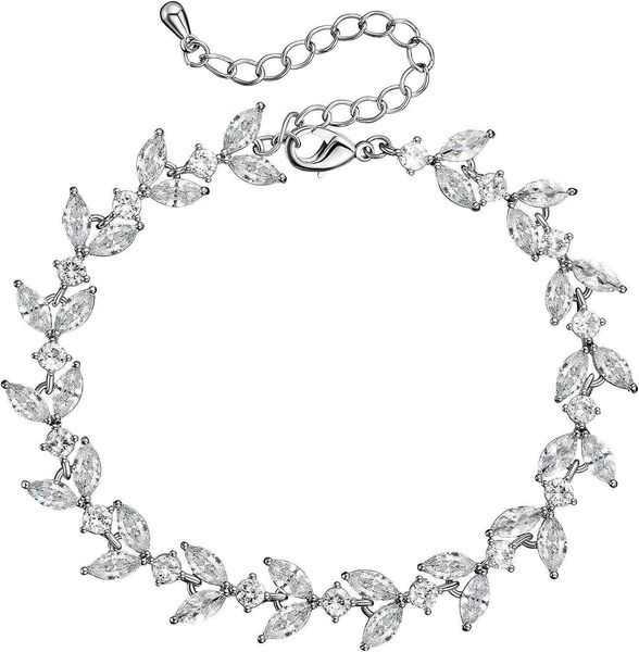 sweetv elegant marquise wedding bridal bracelets for brides bridesmaids-crystal cubic zirconia bracelet leaf vine vintage style, Silver
sweetv elegant marquise wedding bridal bracelets for brides bridesmaids-crystal cubic zirconia bracelet leaf vine vintage style, Silver