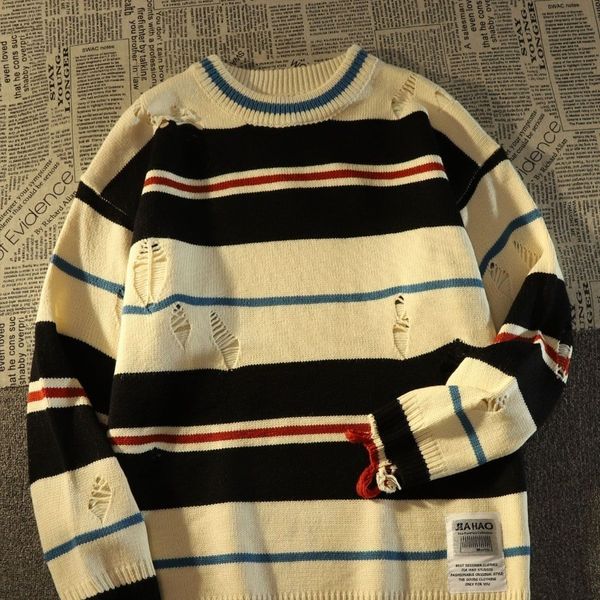 men's sweaters american retro striped hole pullover sweater y2k high street fashion trend hip hop loose punk lazy wind casual couple co, White;black
men's sweaters american retro striped hole pullover sweater y2k high street fashion trend hip hop loose punk lazy wind casual couple co, White;black