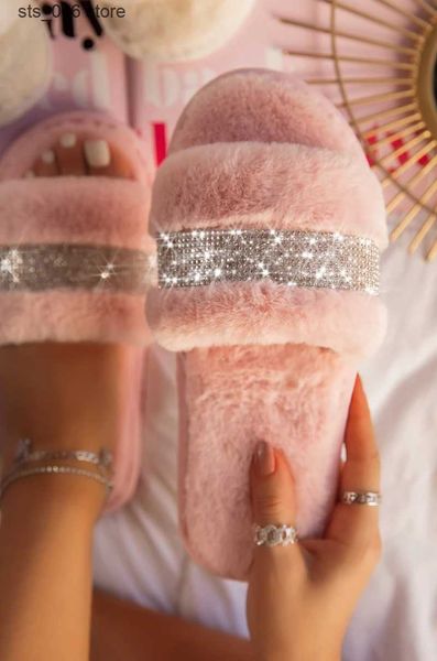 slippers shiny rhinestone women luxury fur slippers flat indoor cozy furry slides solid crystal designer home shoes ladies female winter t23, Black
slippers shiny rhinestone women luxury fur slippers flat indoor cozy furry slides solid crystal designer home shoes ladies female winter t23, Black