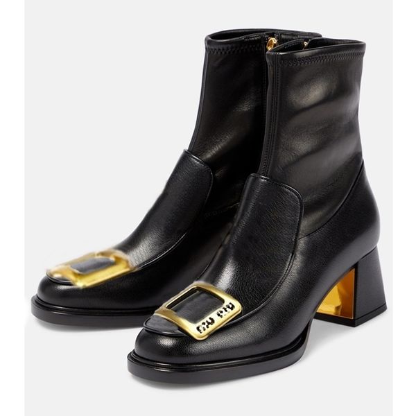 boots pop metal buckle genuine leather ankle boots for women lady square toe high heels riding autumn, Black
boots pop metal buckle genuine leather ankle boots for women lady square toe high heels riding autumn, Black