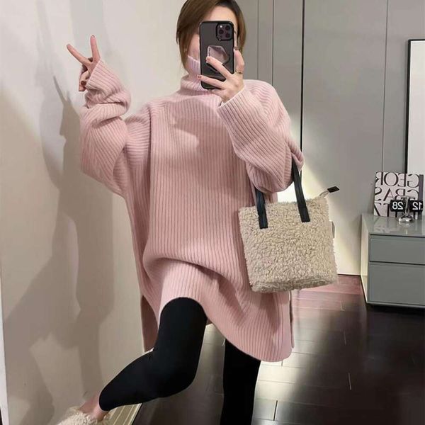 loose high necked sweater for women in autumn and winter design split mid long base top, White;black
loose high necked sweater for women in autumn and winter design split mid long base top, White;black