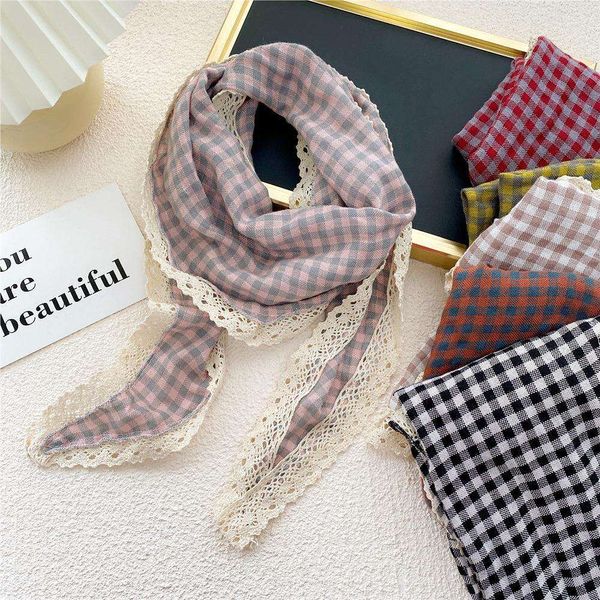 plaid cotton linen diamond scarf womens spring autumn summer korean fashion artistic student decoration lace, Blue;gray
plaid cotton linen diamond scarf womens spring autumn summer korean fashion artistic student decoration lace, Blue;gray