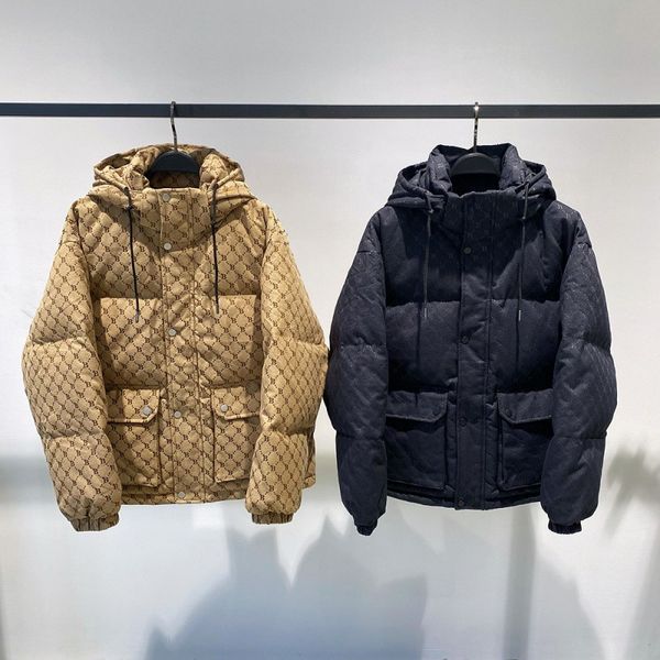 

Men's Winter Down Sanishroly Jacquard Embroidered Jacket Youth Detachable Hood Coat Women's Warm Outwears Plus, Black