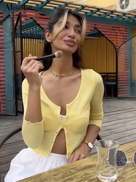women s knits tees absobe baby yellow crop knitted cardigan women v neck agaric laces single breasted long sleeve slim basic autumn sweater, White
women s knits tees absobe baby yellow crop knitted cardigan women v neck agaric laces single breasted long sleeve slim basic autumn sweater, White