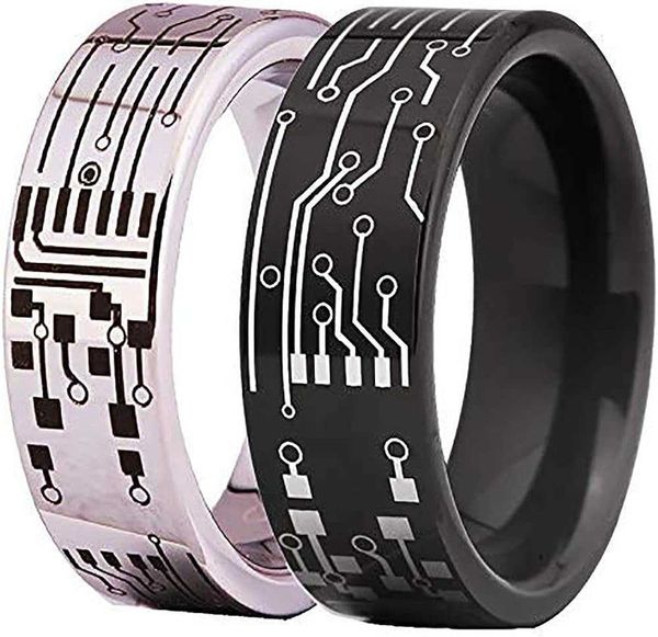 cloud dancer computer circuit pattern ring-8mm width tungsten carbide ring wedding ring and engagement ring-engraving inside, Silver
cloud dancer computer circuit pattern ring-8mm width tungsten carbide ring wedding ring and engagement ring-engraving inside, Silver