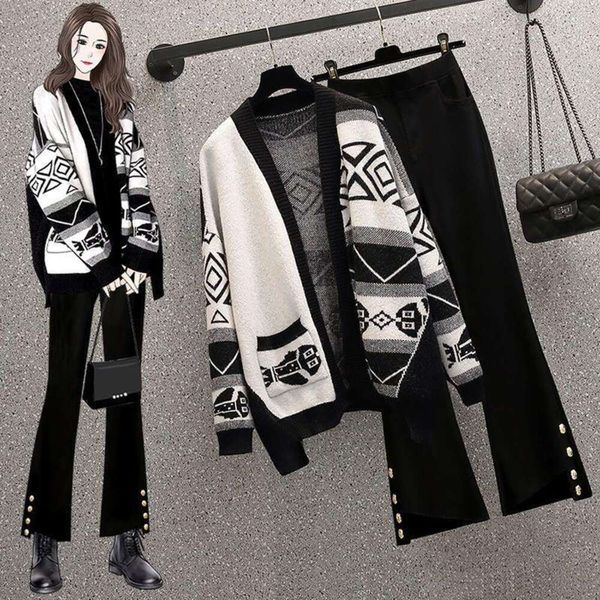 large size womens clothing sweaters spring suit style skin tight loose sweater cardigan jeans two piece set trendy, White;black
large size womens clothing sweaters spring suit style skin tight loose sweater cardigan jeans two piece set trendy, White;black