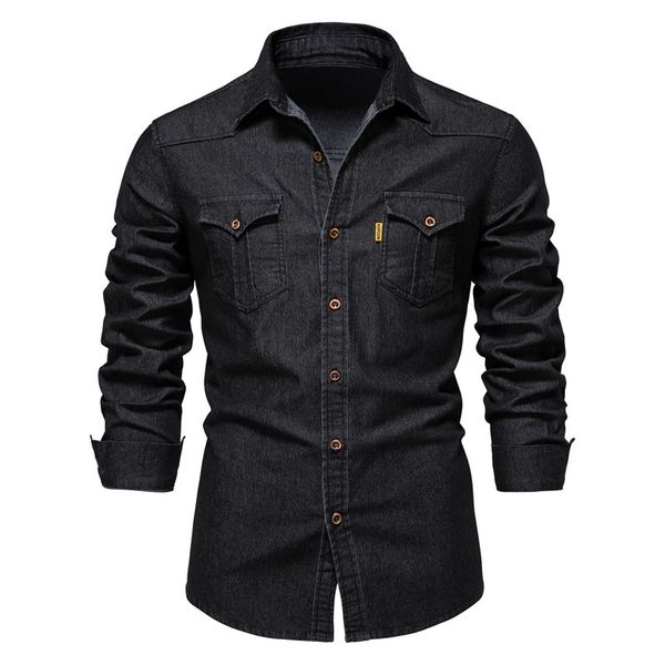 men's causal denim long sleeve plain shirts button down collar solid color, White;black
men's causal denim long sleeve plain shirts button down collar solid color, White;black