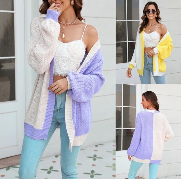 women's sweaters 2023 autumn/winter loose spliced colored women's knitted cardigan fashion sweater coat women, White;black
women's sweaters 2023 autumn/winter loose spliced colored women's knitted cardigan fashion sweater coat women, White;black