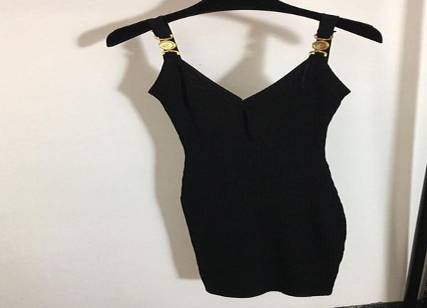 women party dress v neck sleeveless knit slim dresses female gold button long milan clothing7020237, White;black
women party dress v neck sleeveless knit slim dresses female gold button long milan clothing7020237, White;black