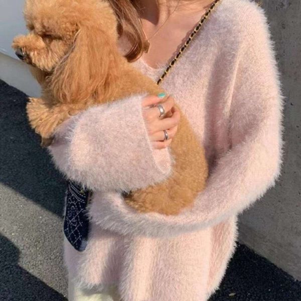 korean version of womens sweaters the gentle style fluffy v neck pullover sweater for women in autumn and winter, White;black
korean version of womens sweaters the gentle style fluffy v neck pullover sweater for women in autumn and winter, White;black