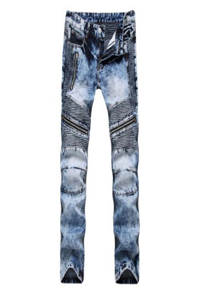 men039s pleated biker jeans pants slim fit brand designer motocycle denim trousers for male straight washed multi zipper6580510, Blue
men039s pleated biker jeans pants slim fit brand designer motocycle denim trousers for male straight washed multi zipper6580510, Blue