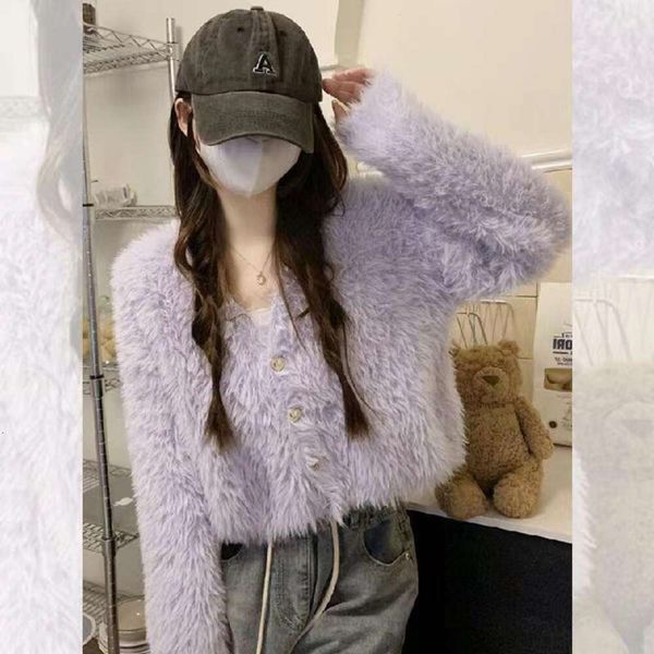 gentle soft sweater womens autumn and winter style short furry cardigan outer thin, White;black
gentle soft sweater womens autumn and winter style short furry cardigan outer thin, White;black