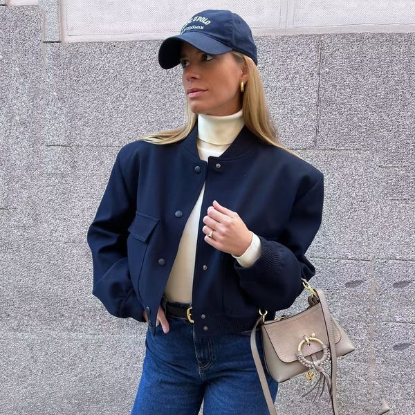 round neck pocket female pilot baseball uniform 2023 new women's jacket single breasted fashion high street coat 199, Black;brown
round neck pocket female pilot baseball uniform 2023 new women's jacket single breasted fashion high street coat 199, Black;brown