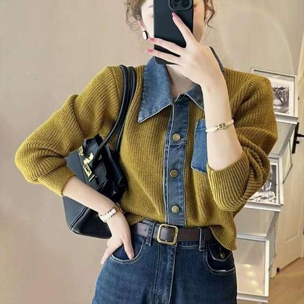 autumn winter style loose womens sweaters slim lazy design denim stitching polo collar retro sweater coat, White;black
autumn winter style loose womens sweaters slim lazy design denim stitching polo collar retro sweater coat, White;black