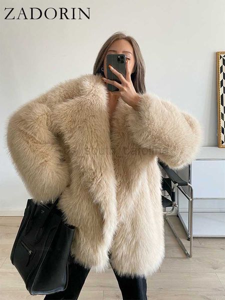 women's fur faux fur zadorin korean style winter warm coat women mid length lapel loose faux fox fur coat luxury overcoat fluffy fur ja, Black
women's fur faux fur zadorin korean style winter warm coat women mid length lapel loose faux fox fur coat luxury overcoat fluffy fur ja, Black