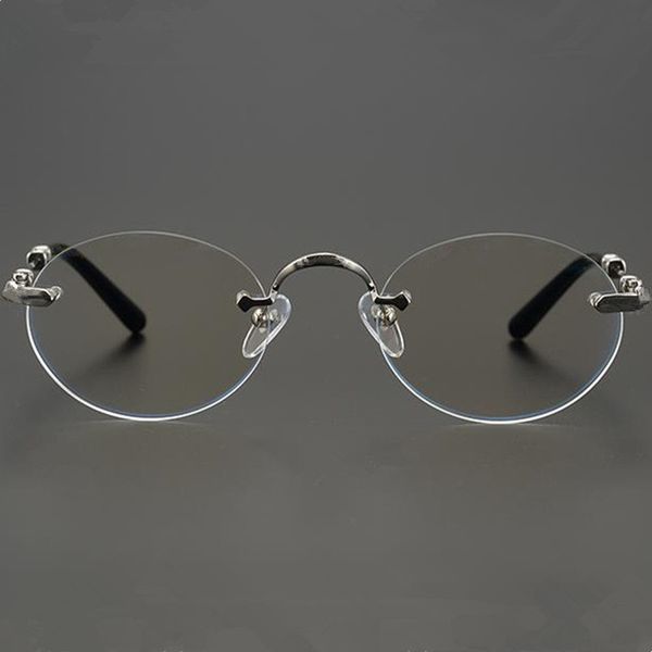 luxury design chretro-vintage round rimless silv frame fashion ultralight titanium plano glasses52-25-140for prescription fullset case, Silver
luxury design chretro-vintage round rimless silv frame fashion ultralight titanium plano glasses52-25-140for prescription fullset case, Silver