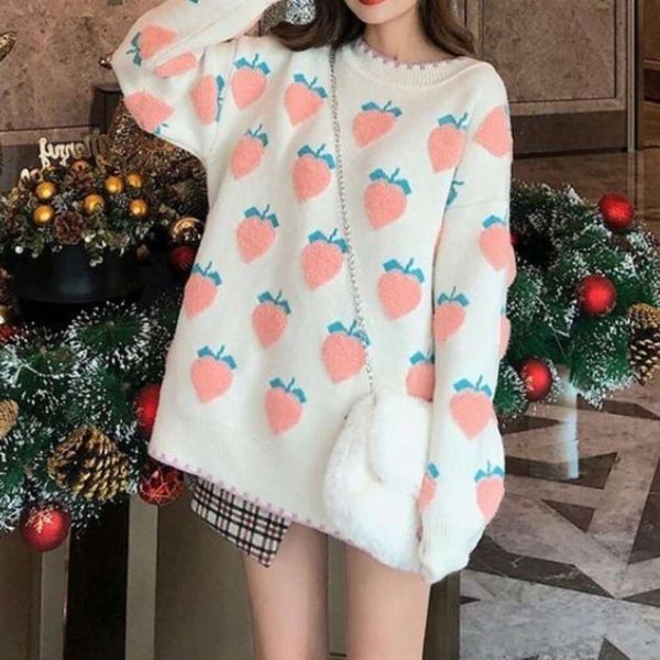 style loose outer wear autumn womens sweaters and winter thickened inner fashioned basement shirt peach strawberry, White;black
style loose outer wear autumn womens sweaters and winter thickened inner fashioned basement shirt peach strawberry, White;black