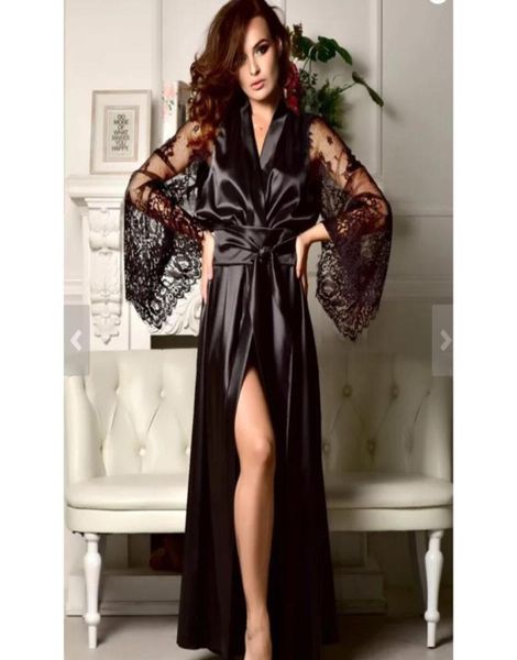 spring silk lace women bathrobe sleepwear black transparent satin long robes belt bathing robe maxi nightdress nightgown5095550, Black;red
spring silk lace women bathrobe sleepwear black transparent satin long robes belt bathing robe maxi nightdress nightgown5095550, Black;red