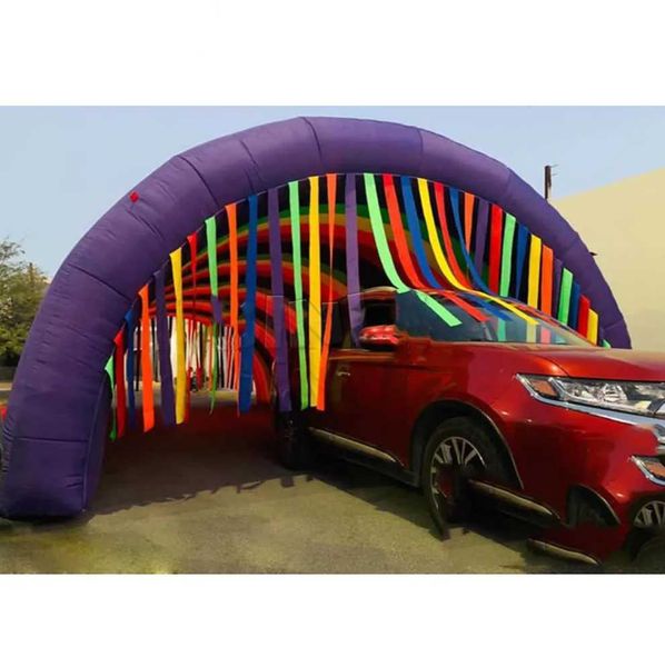 Image of Bouncer Colorful Large Inflatable Rainbow Tunnel Tent With Tassels Curtains Event Entrance Gate Archway For Pary Decoration