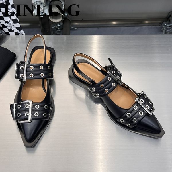 dress shoes summer women's flat shoes punk metal buckle strap casual pointed toe shoes back strap mules design sandals ladies shoes 230, Black
dress shoes summer women's flat shoes punk metal buckle strap casual pointed toe shoes back strap mules design sandals ladies shoes 230, Black