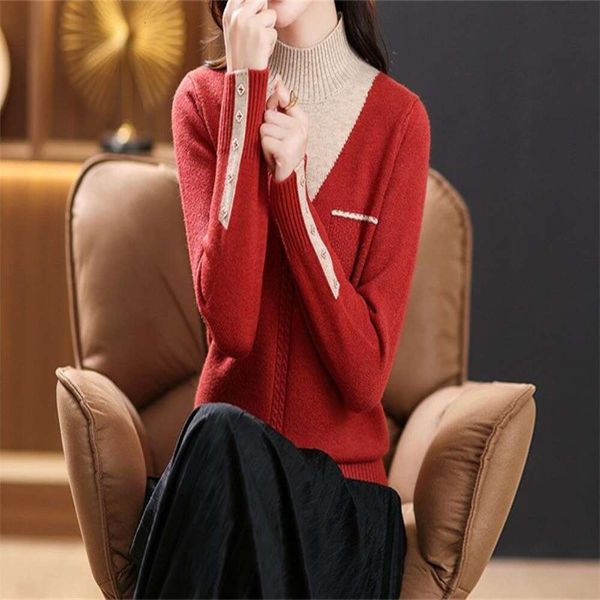 autumn winter half turtleneck color matching warm sweater loose temperament fake two piece fashionable base, White;black
autumn winter half turtleneck color matching warm sweater loose temperament fake two piece fashionable base, White;black