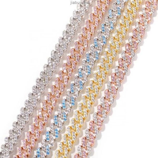 selling factory price 9mm cz pink blue zirconia miami cuban link chain bling rapper choker necklace, Silver