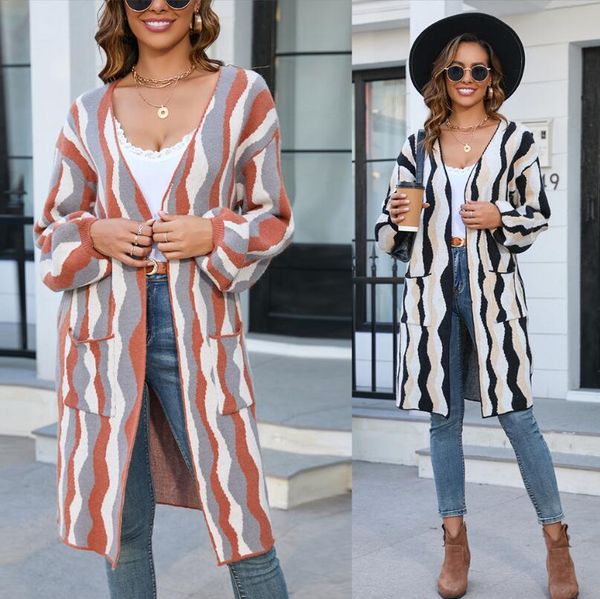 women's sweaters 2023 autumn/winter long women's sweater splice knitted cardigan pocket knitted coat women, White;black
women's sweaters 2023 autumn/winter long women's sweater splice knitted cardigan pocket knitted coat women, White;black