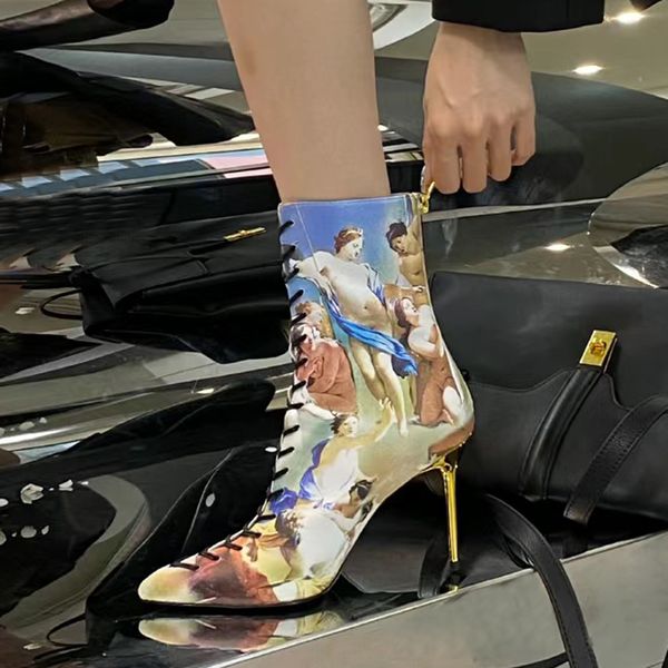 new plateau printed pointed toe hollow ankle boots 3d print stiletto ankle boots lace up decoration back zip fashion boots women' luxur, Black
new plateau printed pointed toe hollow ankle boots 3d print stiletto ankle boots lace up decoration back zip fashion boots women' luxur, Black