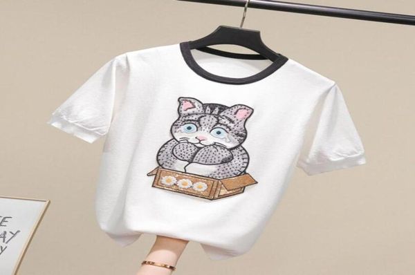 2021 summer embroidery carton cat tshirts women fashion short sleeve o collar slim tshirts femme casual cotton w13223200833, White
2021 summer embroidery carton cat tshirts women fashion short sleeve o collar slim tshirts femme casual cotton w13223200833, White