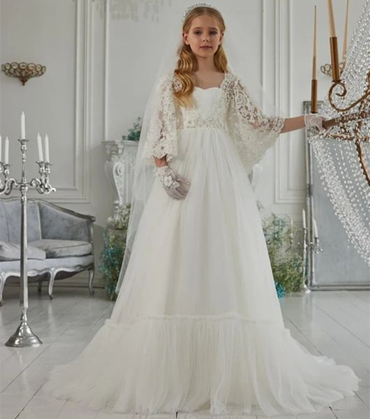 new elegant flare sleeve wedding party formal occasion lace flower girl dress birthday first communion pageant party, White;blue
new elegant flare sleeve wedding party formal occasion lace flower girl dress birthday first communion pageant party, White;blue