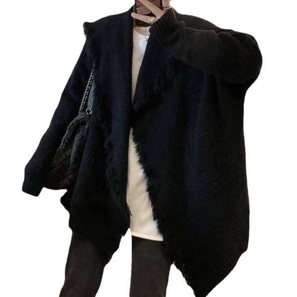 design sense niche raw edge lazy wind sweater coat womens autumn and winter loose fashion retro mid length top, White;black
design sense niche raw edge lazy wind sweater coat womens autumn and winter loose fashion retro mid length top, White;black