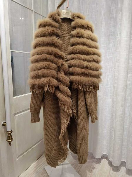 women's fur faux fur 2023 fashion women real fox fur knitting oversize coat autumn fox fur decoration lady's long sweater length 1, Black
women's fur faux fur 2023 fashion women real fox fur knitting oversize coat autumn fox fur decoration lady's long sweater length 1, Black
