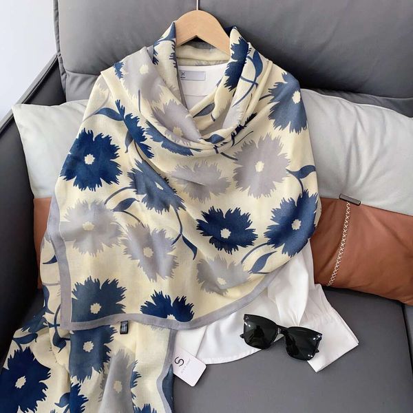 soft cotton linen and small flower scarf for women. spring autumn blue mothers versatile long, Blue;gray
soft cotton linen and small flower scarf for women. spring autumn blue mothers versatile long, Blue;gray