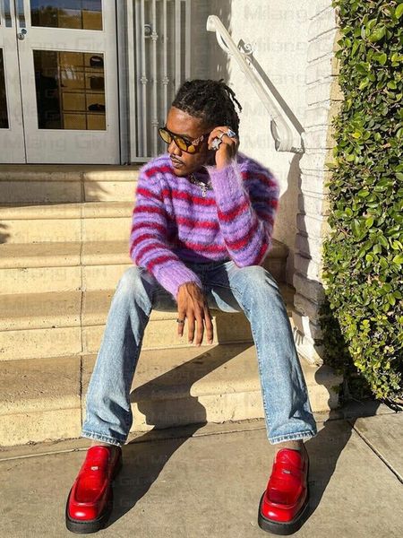 men's sweaters y2k purple striped japanese men's sweater hip hop warm streetwear harajuku pullover male autumn women oversized kni, White;black
men's sweaters y2k purple striped japanese men's sweater hip hop warm streetwear harajuku pullover male autumn women oversized kni, White;black