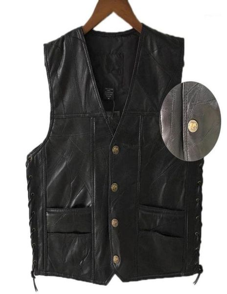 men039s vests black leather motorcycle vest for men genuine punk biker lace button autumn sleeveless jacket men16326324, Black;white
men039s vests black leather motorcycle vest for men genuine punk biker lace button autumn sleeveless jacket men16326324, Black;white