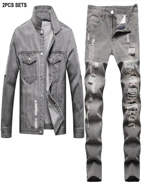 solid color tracksuits gray vintage men039s sets ripped hole 2pcs jeans set for men side slit pocket casual loose denim jacket 5595038
solid color tracksuits gray vintage men039s sets ripped hole 2pcs jeans set for men side slit pocket casual loose denim jacket 5595038