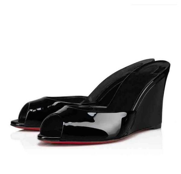 elegant luxury reds sole shoes summer sandal me dolly zeppa mules patent leather wedge sandals name designer lady casual heel, Black
elegant luxury reds sole shoes summer sandal me dolly zeppa mules patent leather wedge sandals name designer lady casual heel, Black