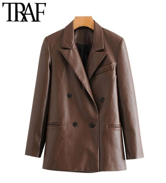 traf women fashion double breasted faux leather blazers coat vintage notched long sleeve female outerwear chic 2011141445000, White;black
traf women fashion double breasted faux leather blazers coat vintage notched long sleeve female outerwear chic 2011141445000, White;black