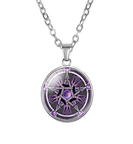 

10pc personality pentagram wicca pendant necklace occult charm zinc alloy glass po jewelry silver pendants necklaces1817270