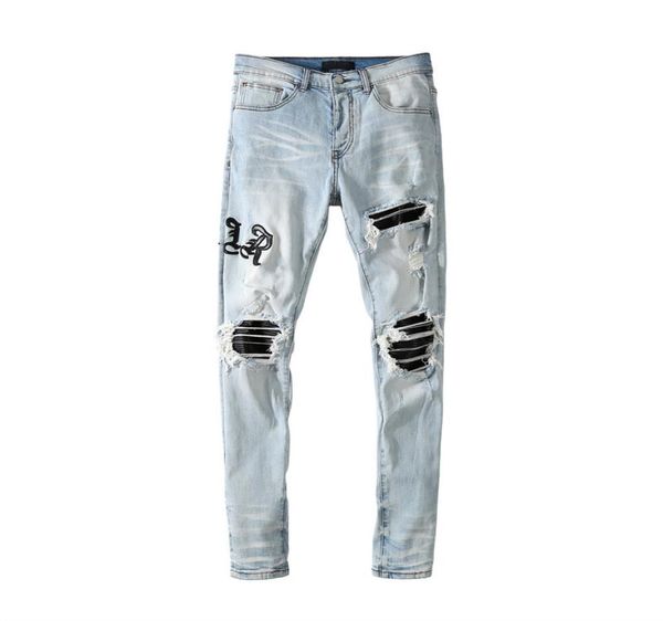 men039s jeans light blue pierced matte letter collage european and american high street4010199
men039s jeans light blue pierced matte letter collage european and american high street4010199